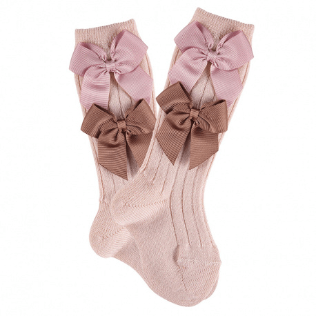 Calzino lungo misto lana con fiocchi gros-grain