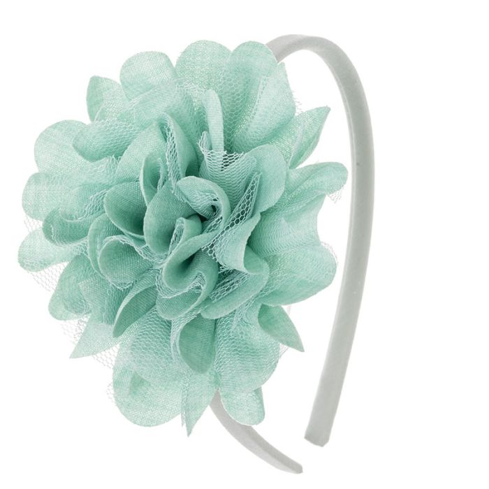 Cerchietto con fiore grande in lino e tulle