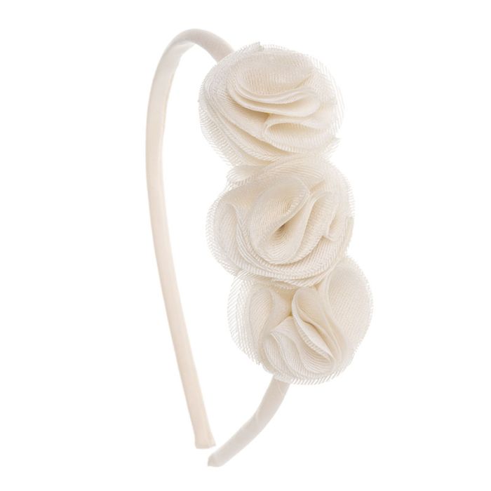 Fascia per neonata con 3 fiori plissettati in chiffon
glitterato