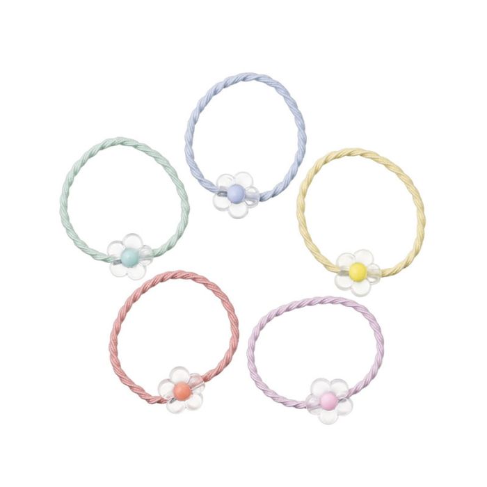 Piccolo elastico per capelli con fiore trasparente e
centro colorato