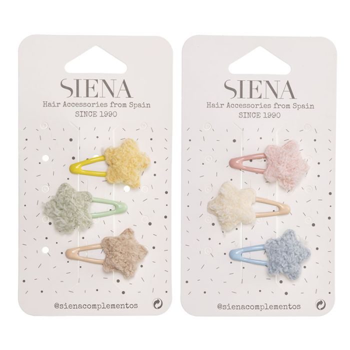 Confezione da 3 fermagli per capelli a forma di stella in pelle di pecora