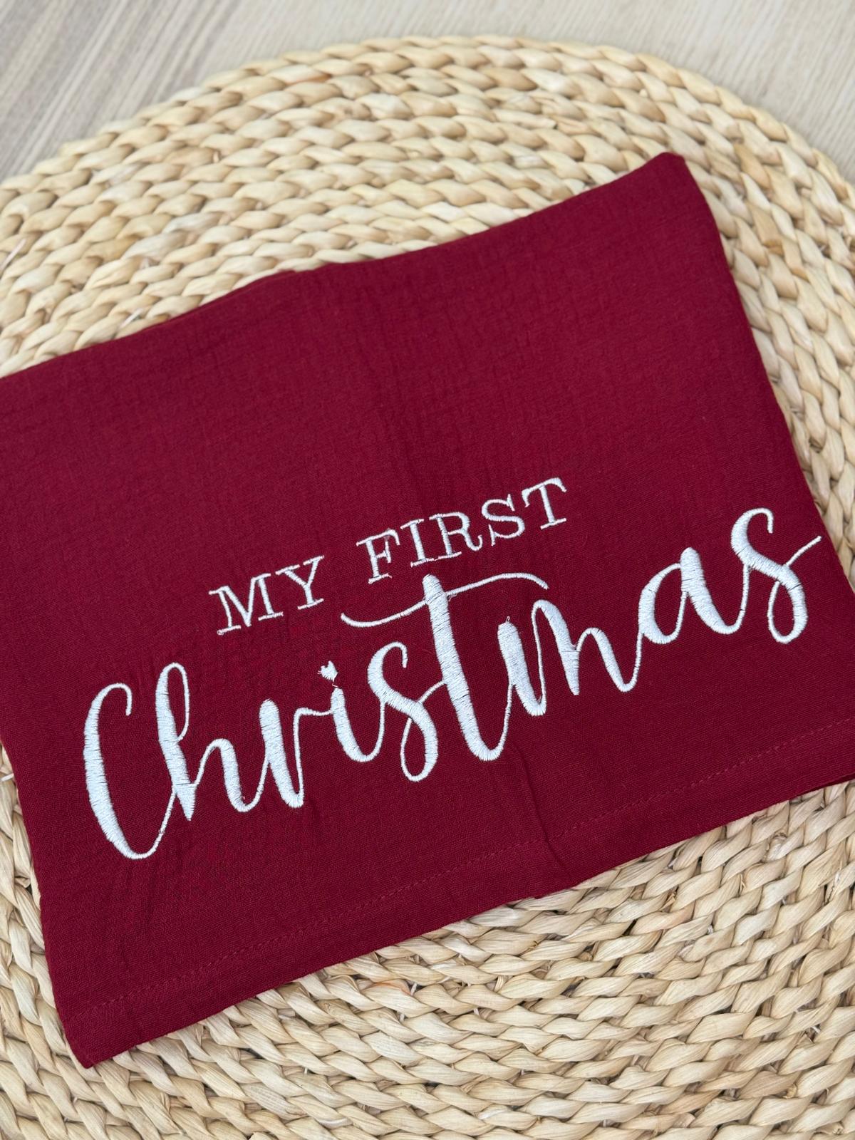 Mussola 100% COTONE tinta unita + RICAMO My first christmas