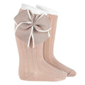 Calzino alto a coste con fiocco