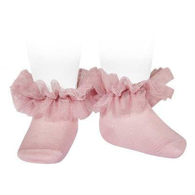 Calzini corto in cotone da neonato con bordo in tulle.
