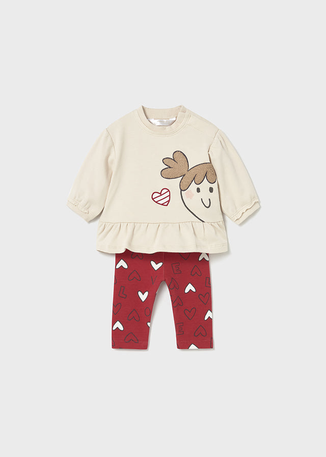 Compl. con leggings fantasia a cuori amarena