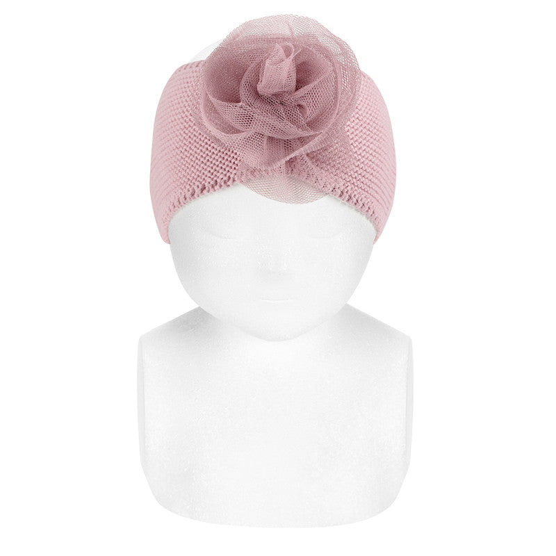 Fascia a punto legaccio con fiore in tulle.