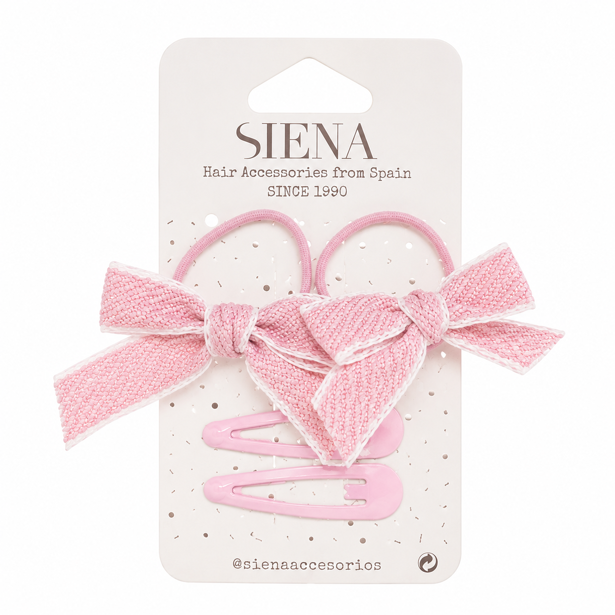Confezione da due elastici con fiocco testurizzato + 2 fermagli