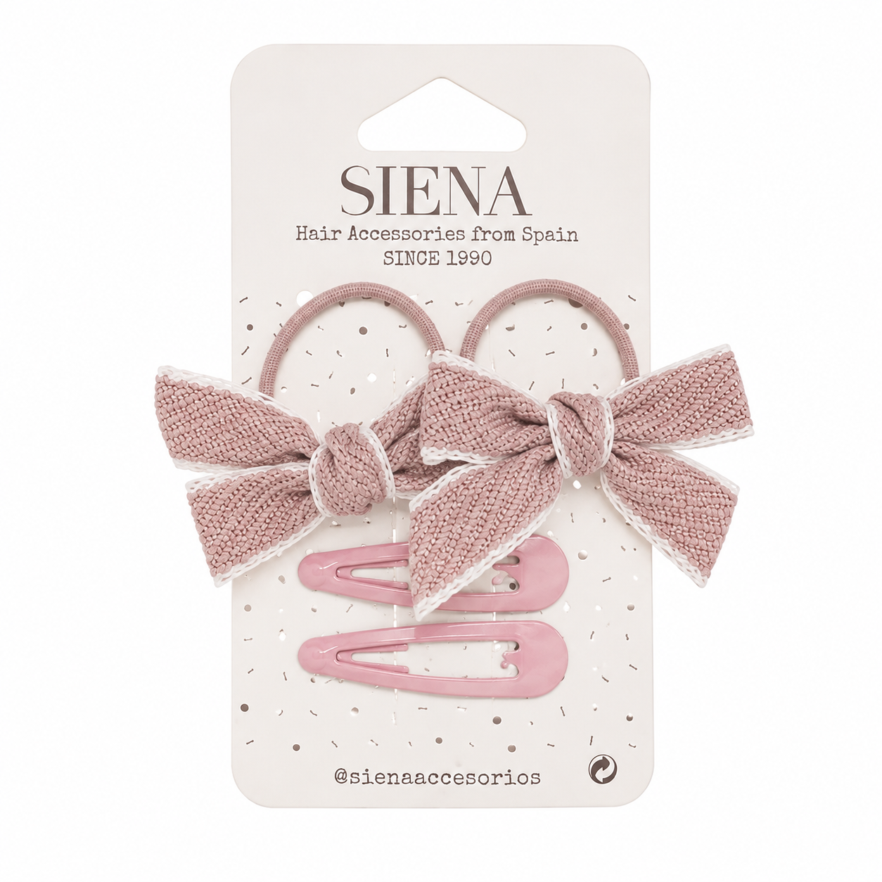 Confezione da due elastici con fiocco testurizzato + 2 fermagli