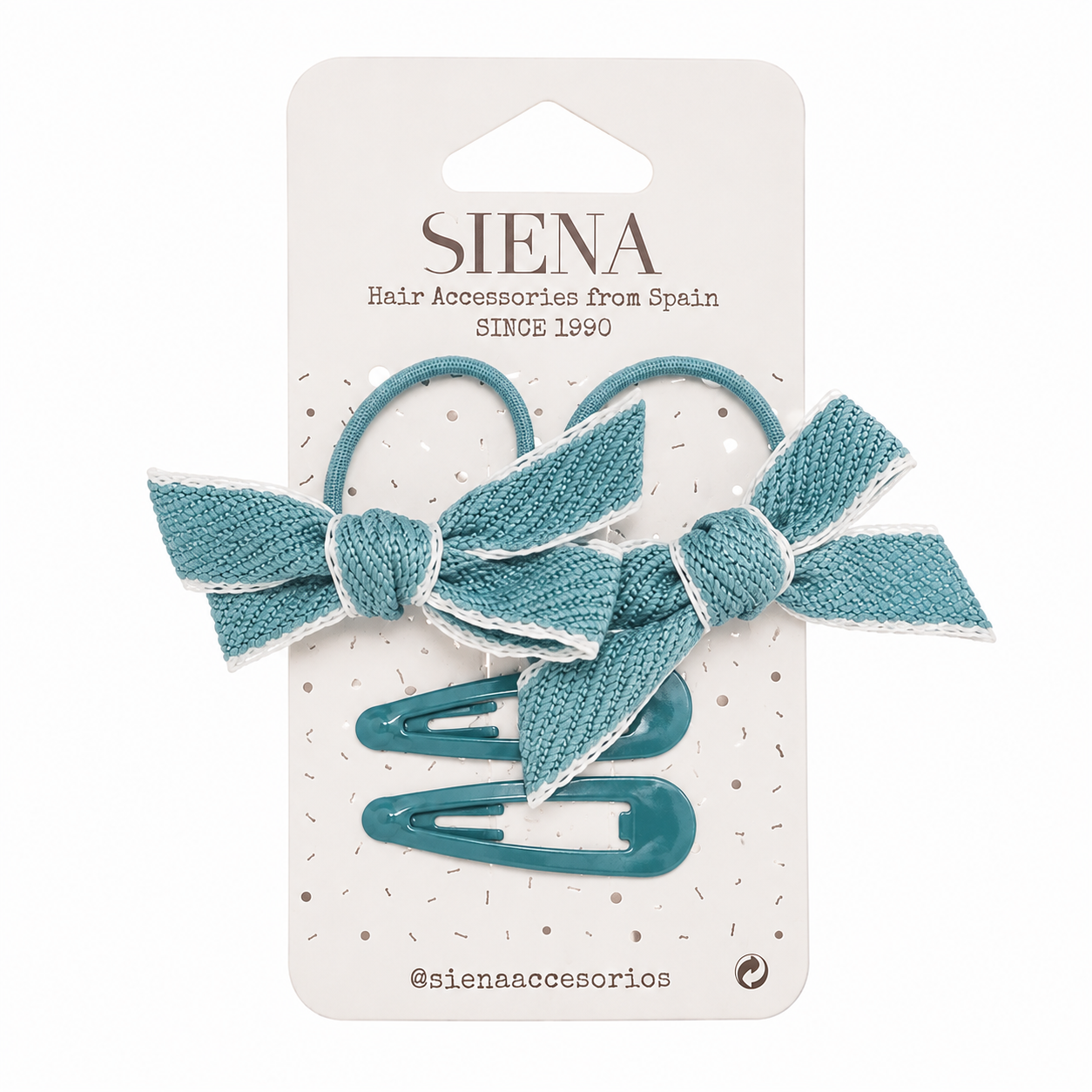 Confezione da due elastici con fiocco testurizzato + 2 fermagli