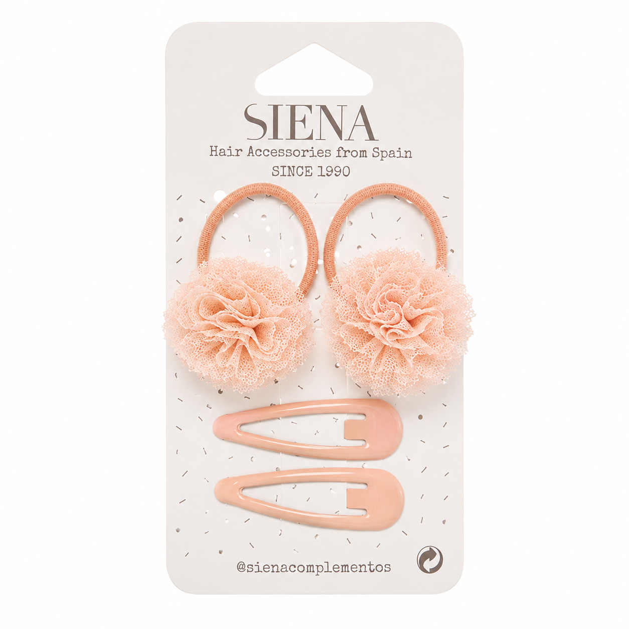 Confezione da due elastici per capelli con pompon in tulle edue fermagli