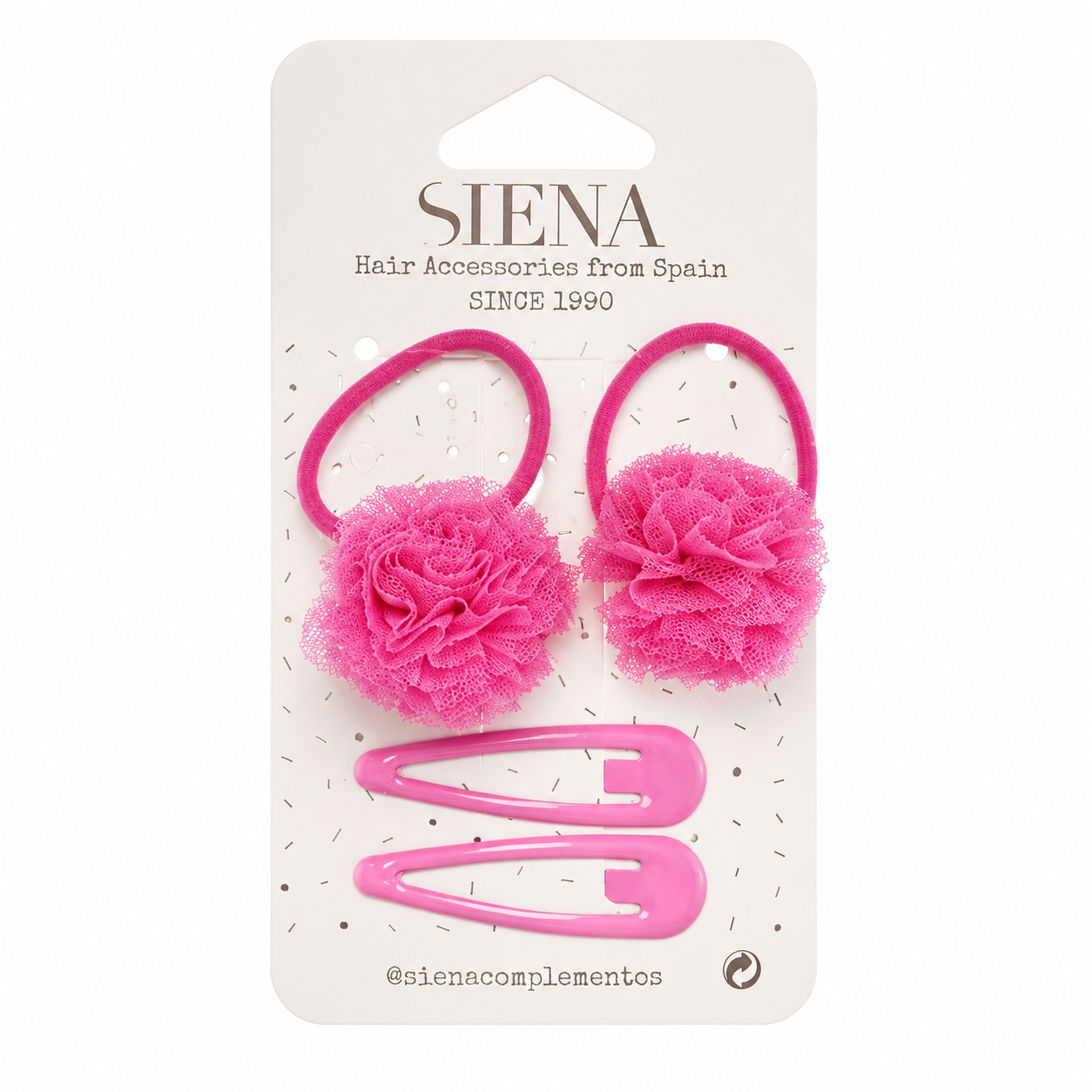 Confezione da due elastici per capelli con pompon in tulle edue fermagli
