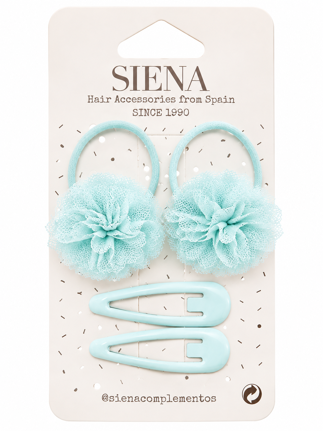 Confezione da due elastici per capelli con pompon in tulle edue fermagli
