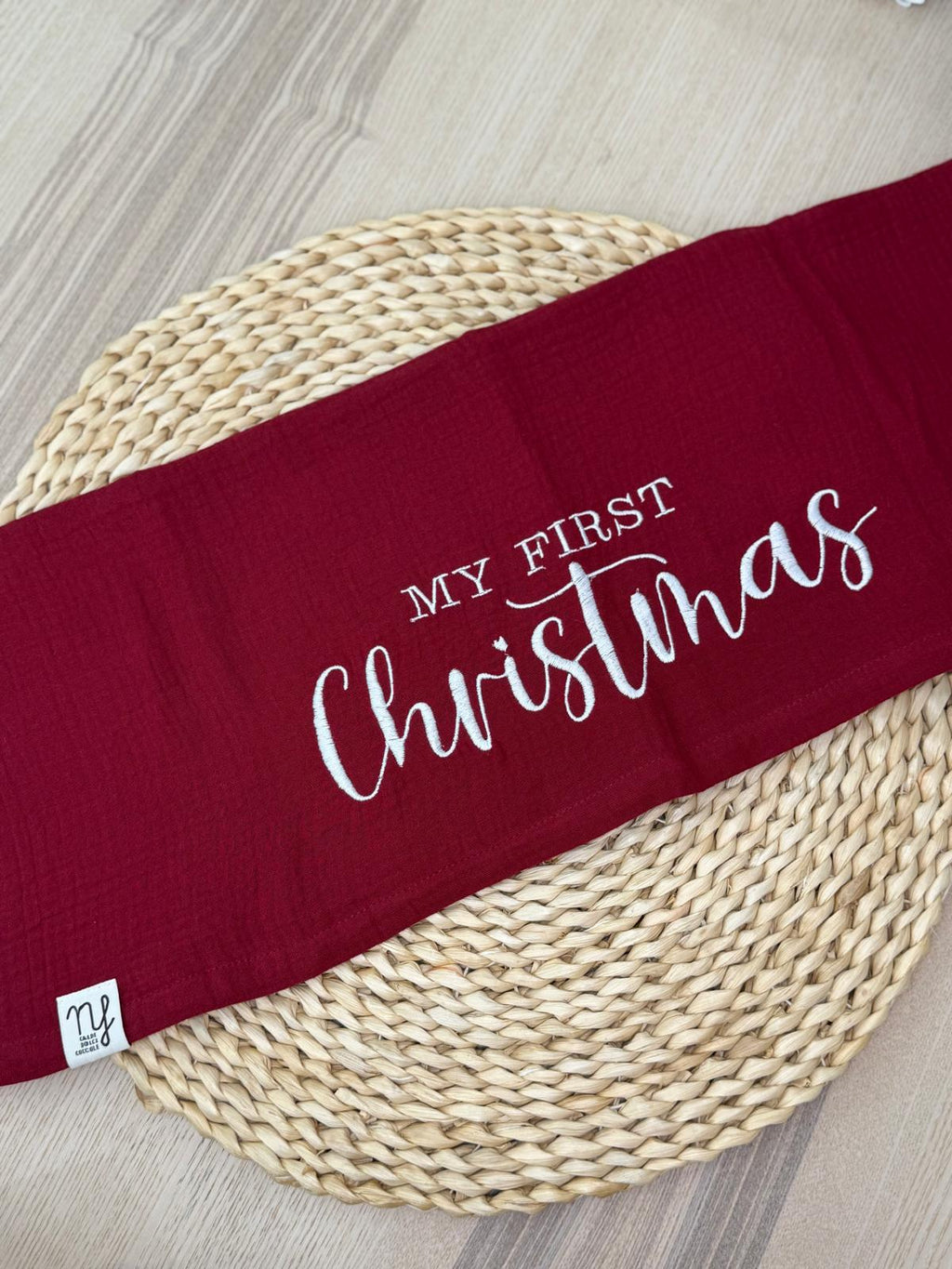 Mussola 100% COTONE tinta unita + RICAMO My first christmas