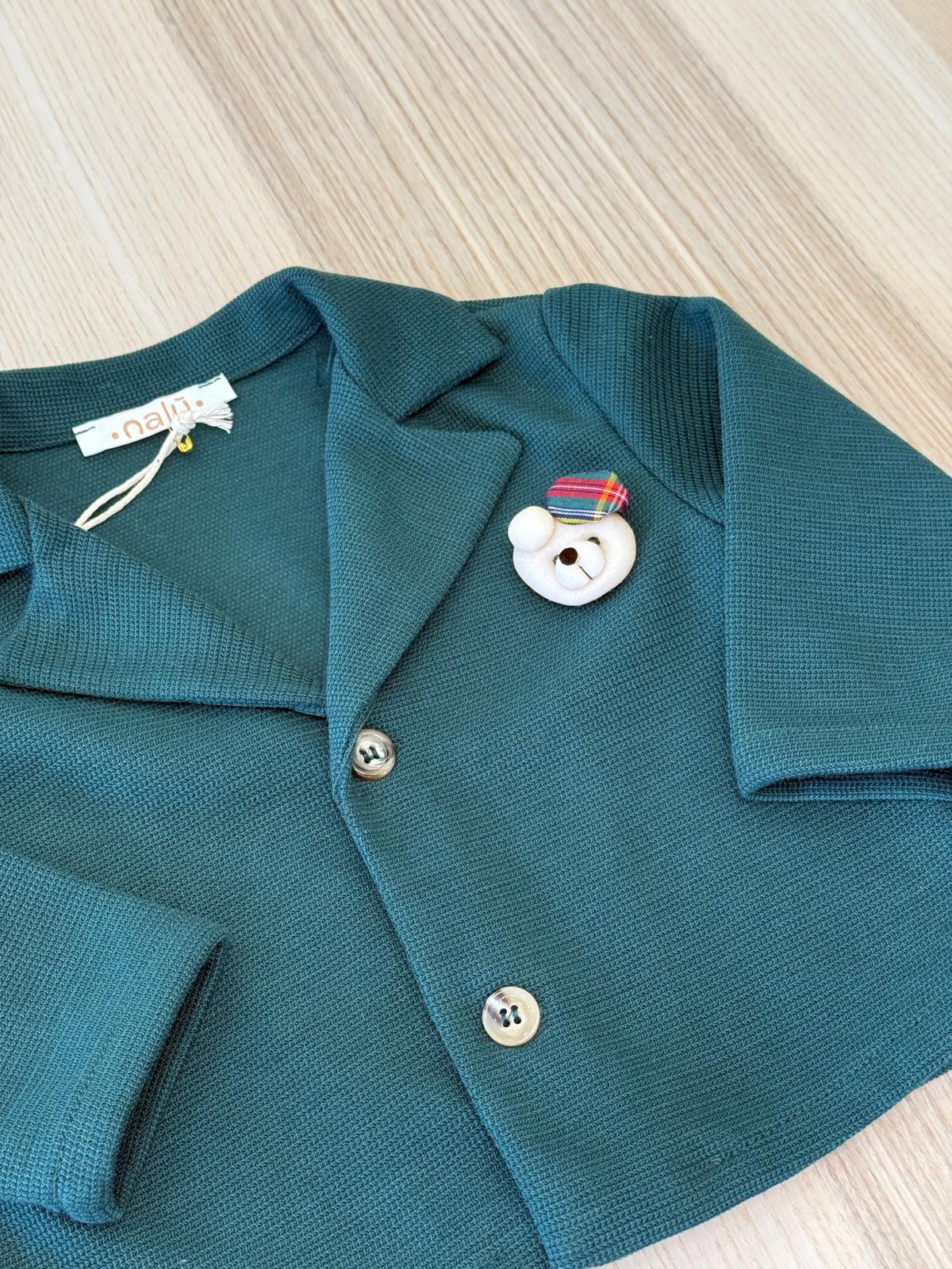 Cardigan verde con orsetto