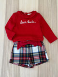 Completo con shorts tartan e maglioncino "Dear Santa..."